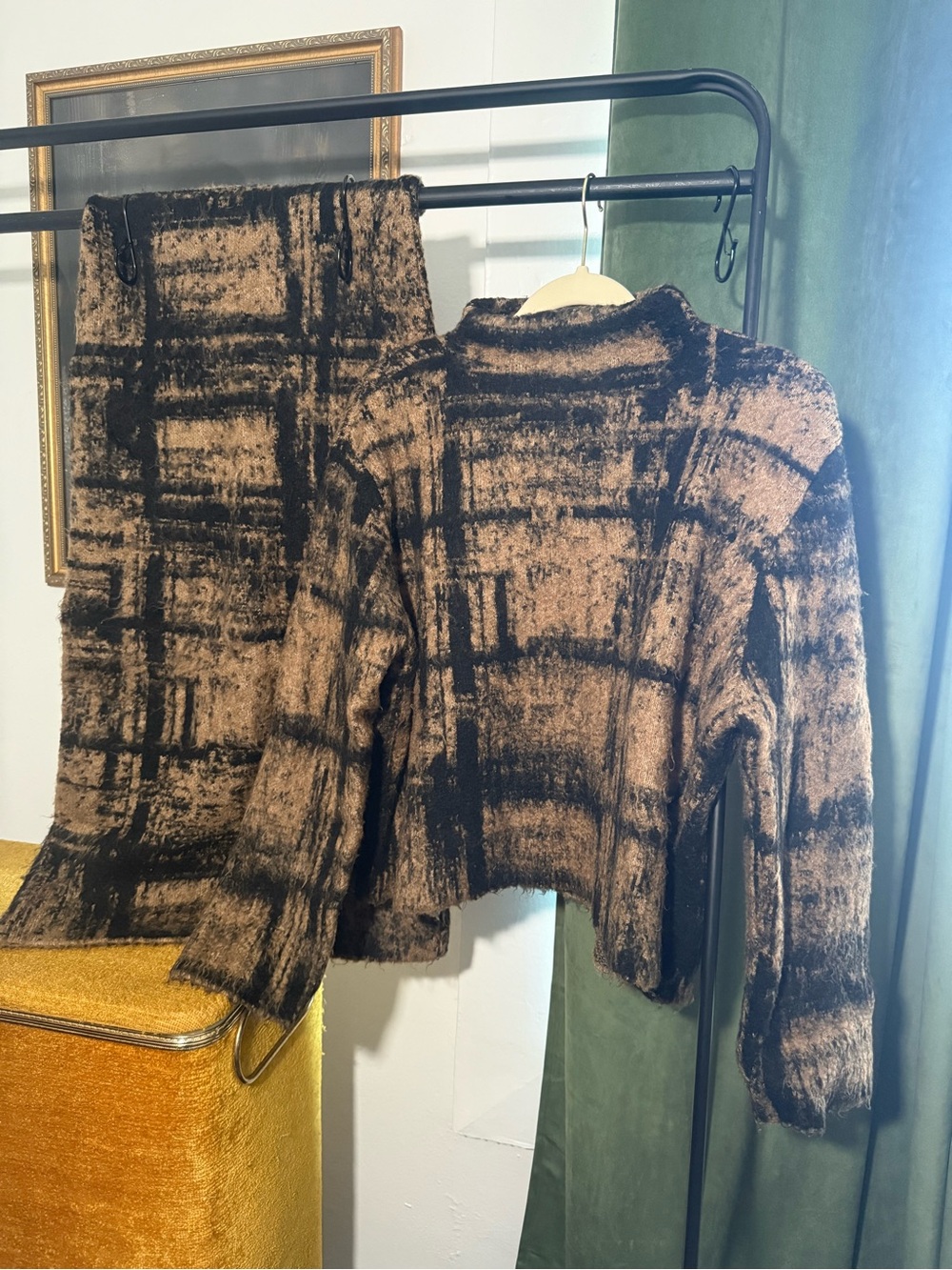 Zara Brown & Black Patterned Knit Skirt Set [Top S/Bottom M]